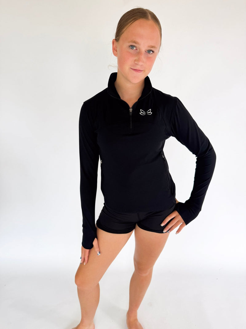 Black Cropped 1/4 Zip Top - Dragonfly Leotards - Sportswear