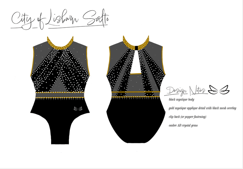 City of Lisburn Salto 2025 Podium Leotard Gold & Black - Dragonfly Leotards - 