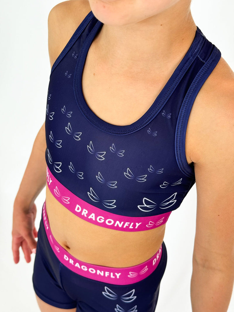 Navy & Pink Fly High Shorts - Dragonfly Leotards - Sportswear