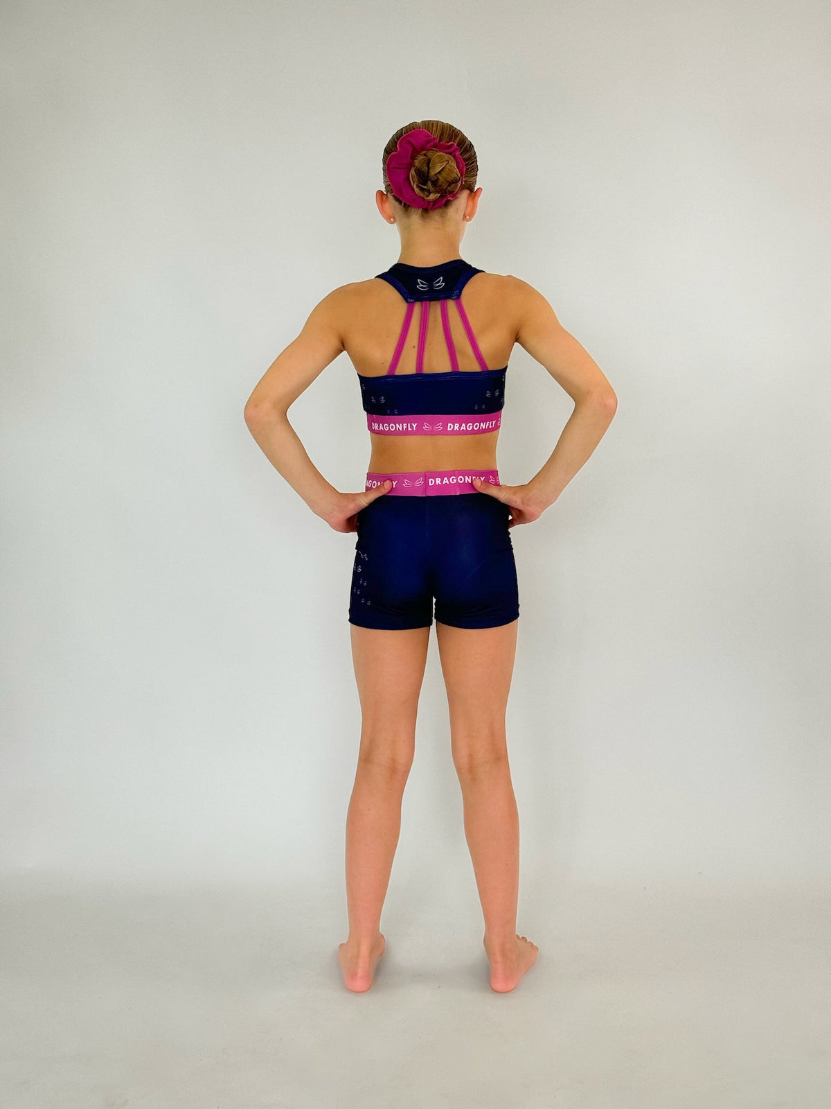 Navy & Pink Fly High Shorts - Dragonfly Leotards - Sportswear