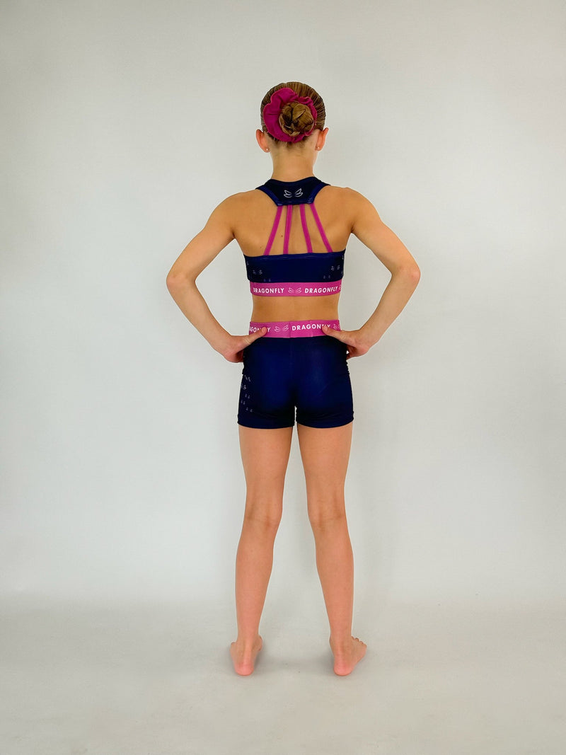 Navy & Pink Fly High Shorts - Dragonfly Leotards - Sportswear