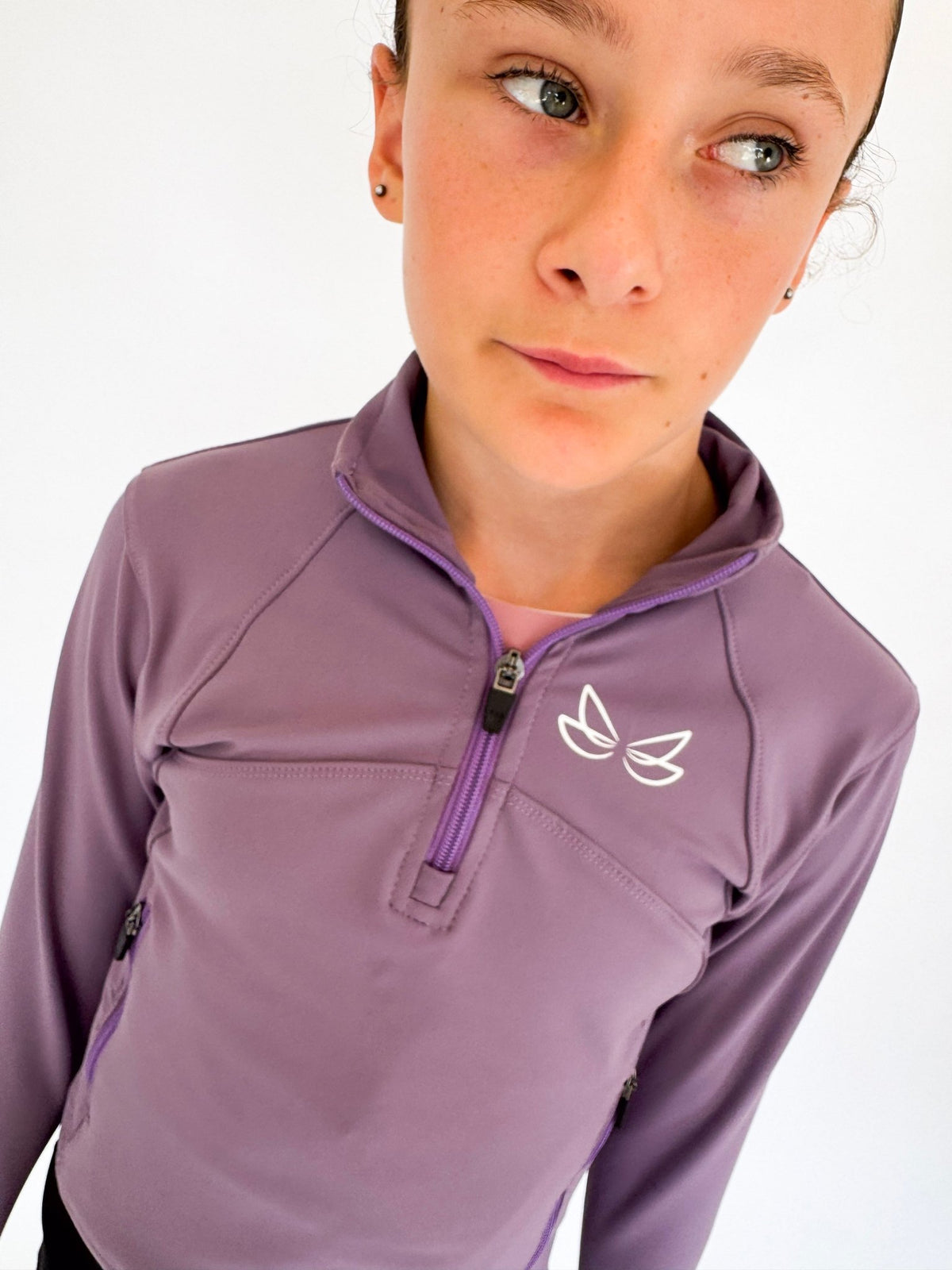 Purple Cropped 1/4 Zip Top - Dragonfly Leotards - Sportswear