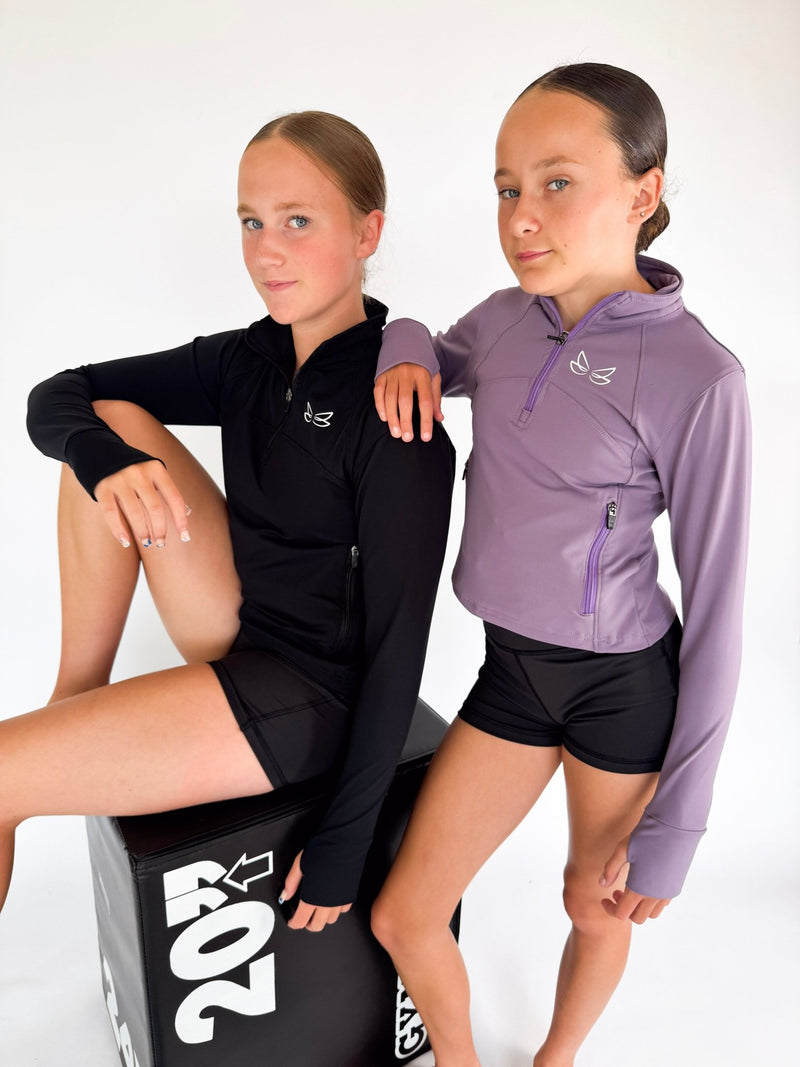 Purple Cropped 1/4 Zip Top - Dragonfly Leotards - Sportswear