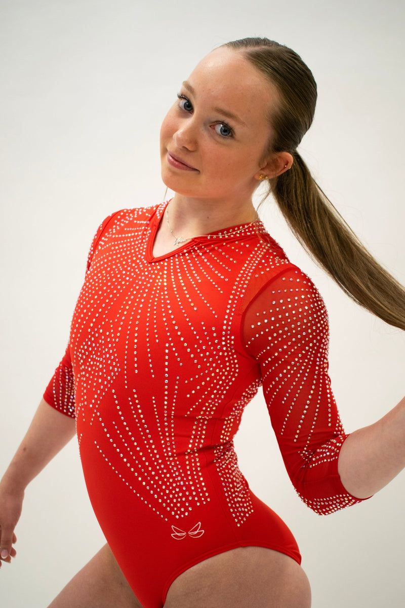 Red Competition Leotard - Dragonfly Leotards - Girls leotard