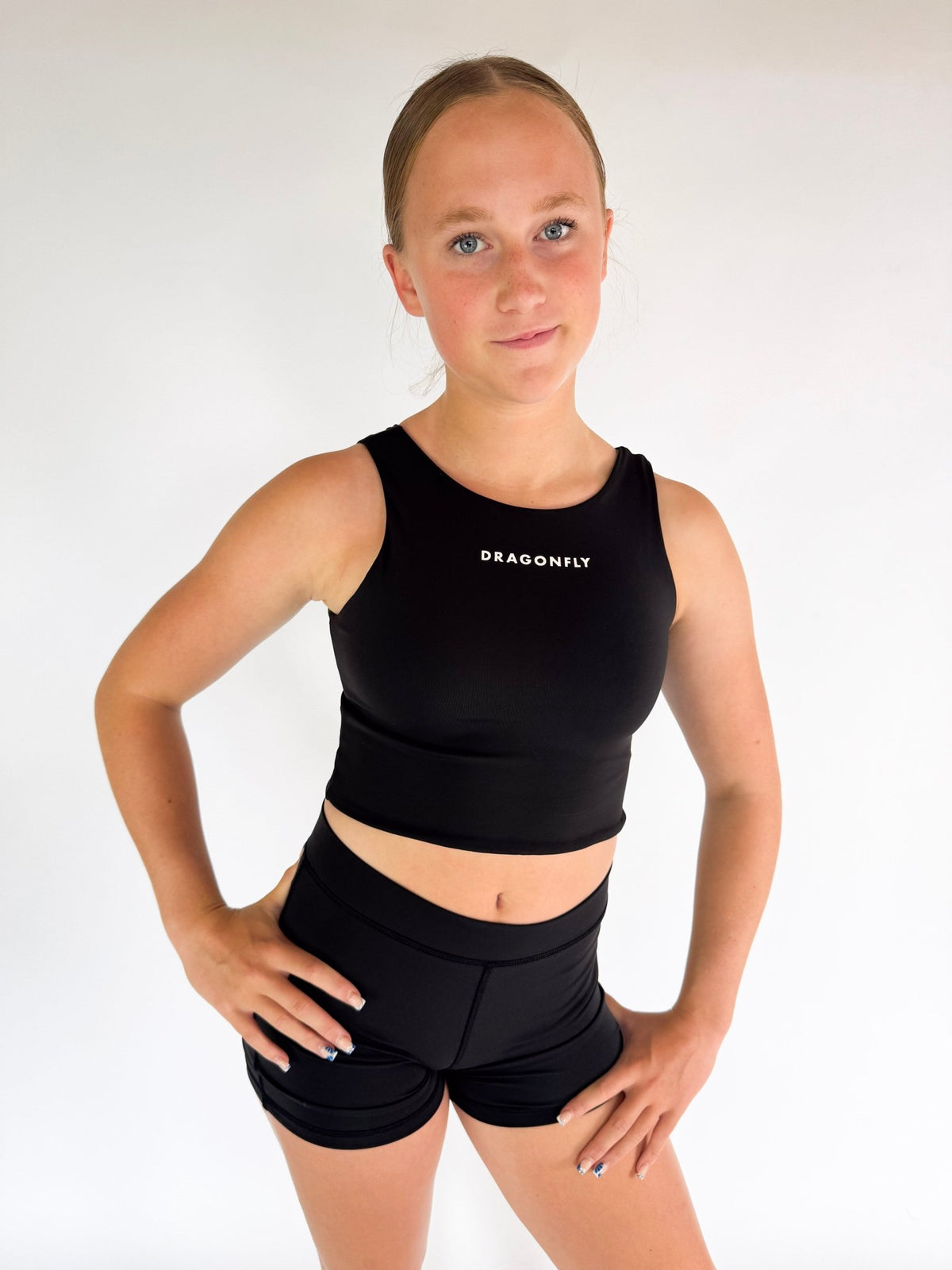 Reversible Crop Top Black & Khaki - Dragonfly Leotards - Girls leotard