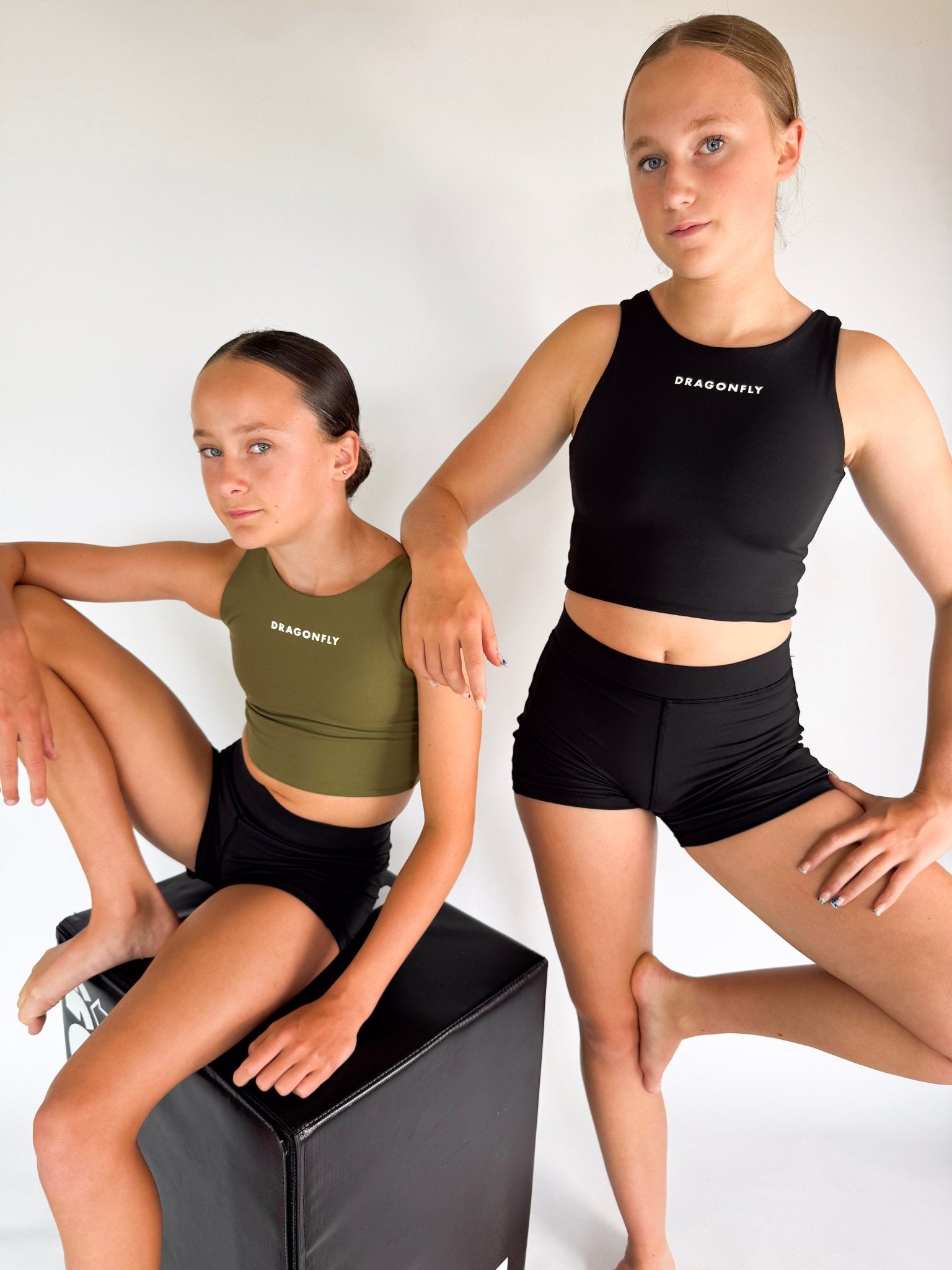 Reversible Crop Top Black & Khaki - Dragonfly Leotards - Girls leotard