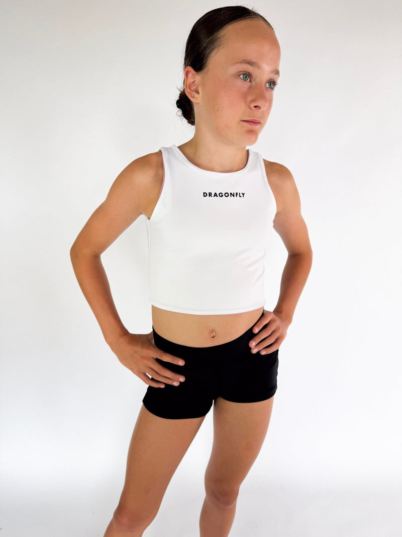 Reversible Crop Top Pink & White - Dragonfly Leotards - Girls leotard