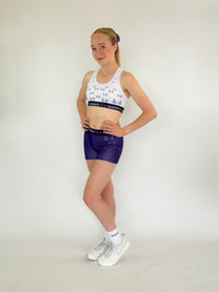 White & Purple Fly High Shorts - Dragonfly Leotards - Sportswear