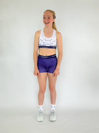 White & Purple Fly High Shorts - Dragonfly Leotards - Sportswear