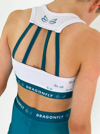 White & Teal Fly High Shorts - Dragonfly Leotards - 