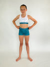 White & Teal Fly High Shorts - Dragonfly Leotards - 