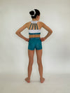 White & Teal Fly High Shorts - Dragonfly Leotards - 