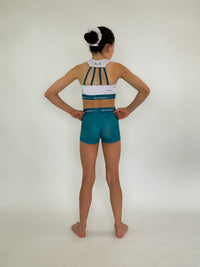 White & Teal Fly High Shorts - Dragonfly Leotards - 