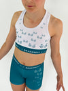 White & Teal Fly High Shorts - Dragonfly Leotards - 