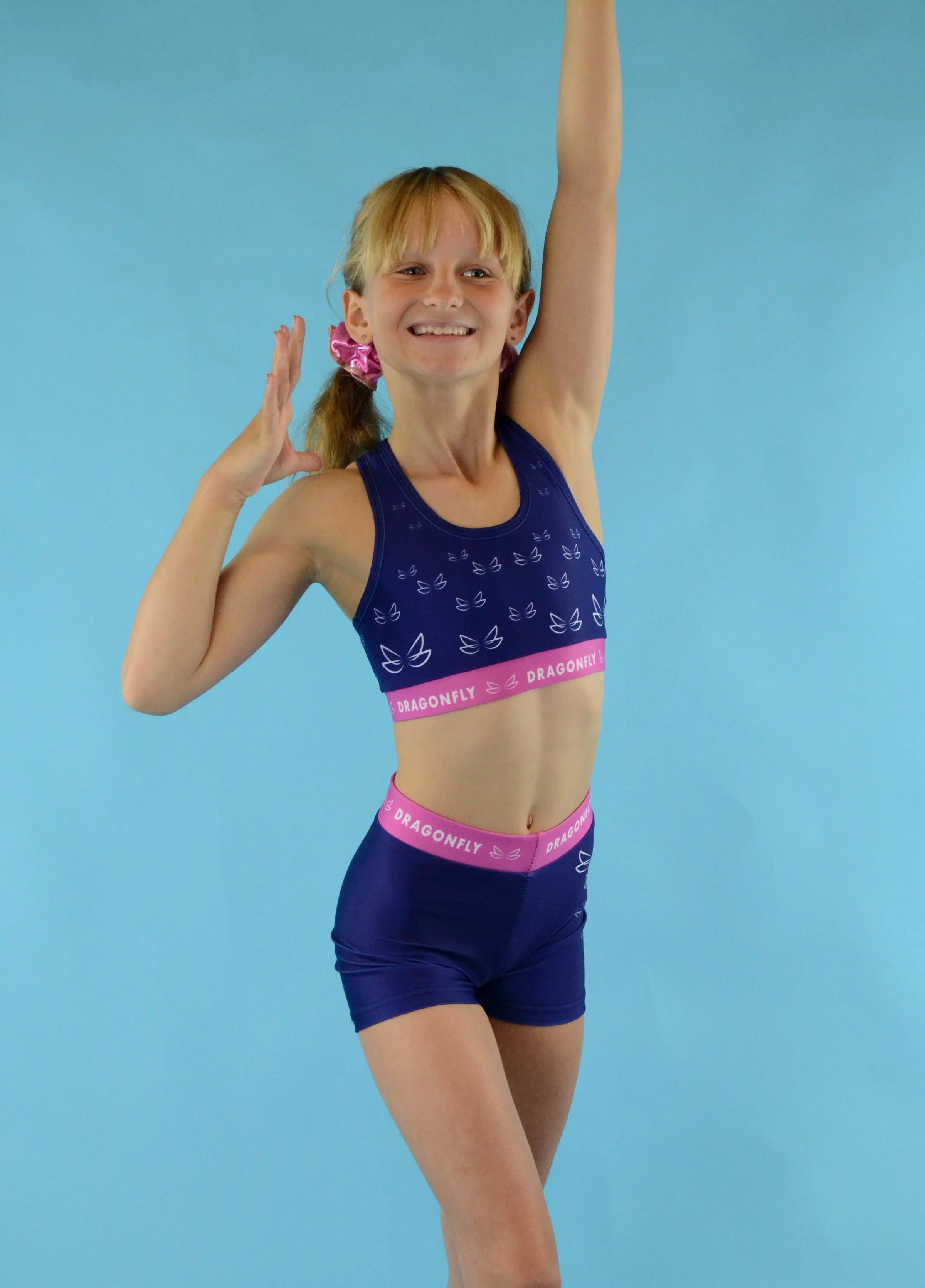 Navy & Pink Fly High Crop Top - Dragonfly Leotards - Children's Sportswear