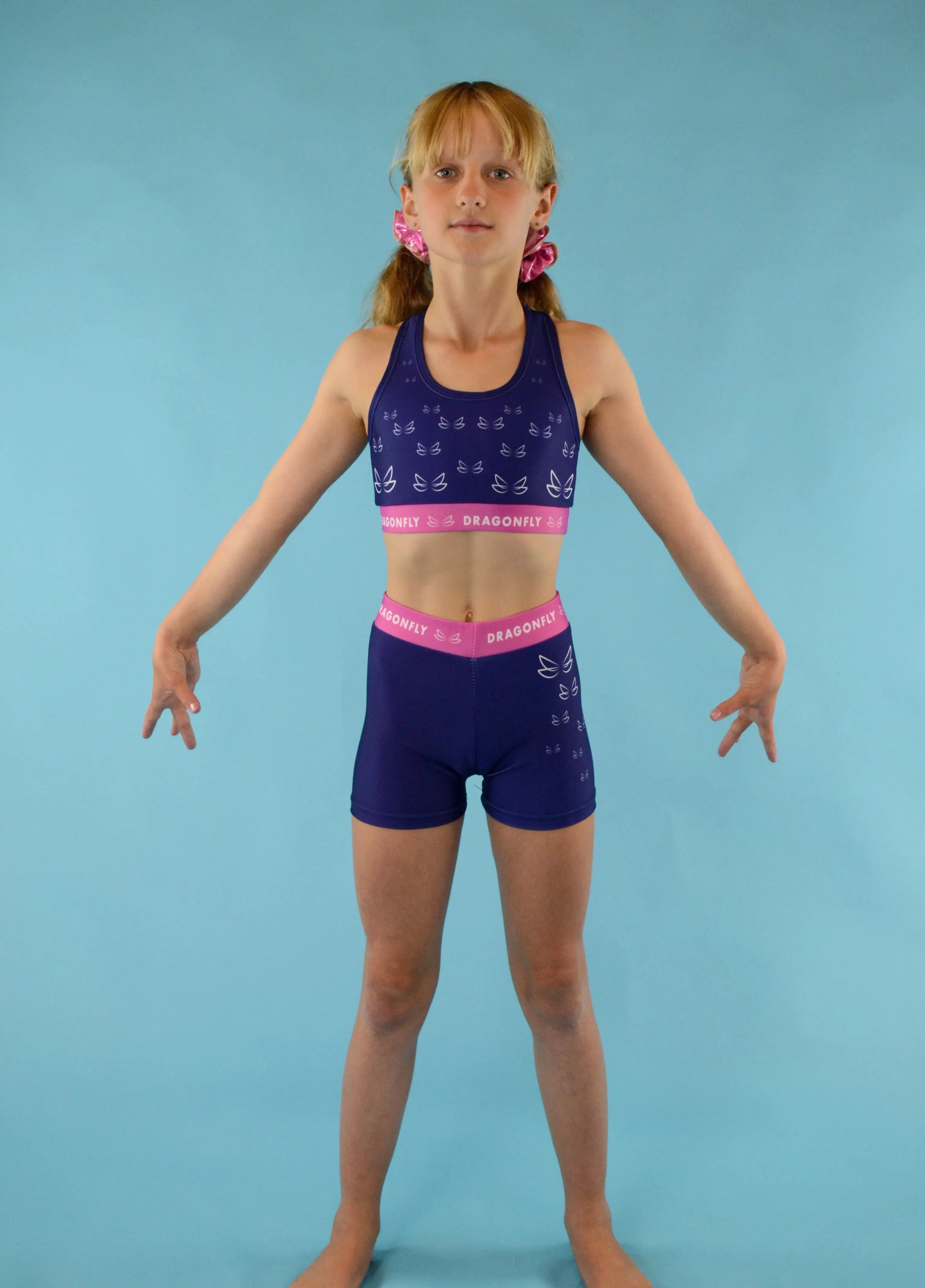 Navy & Pink Fly High Crop Top - Dragonfly Leotards - Children's Sportswear