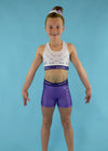 White & Purple Fly High Shorts - Dragonfly Leotards - Children's Sportswear