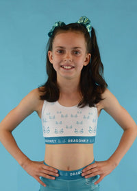White & Teal Fly High Crop Top - Dragonfly Leotards - Children's Sportswear