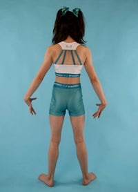 White & Teal Fly High Crop Top - Dragonfly Leotards - Children's Sportswear