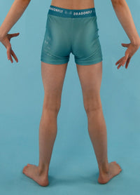 White & Teal Fly High Shorts - Dragonfly Leotards - Children's Sportswear