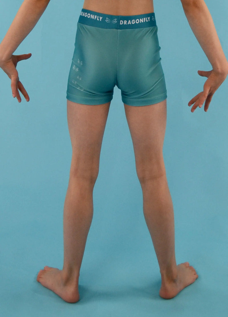 White & Teal Fly High Shorts - Dragonfly Leotards - Children's Sportswear